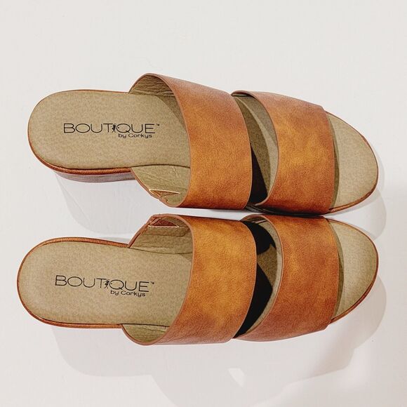 Boutique By Corkys Women's Shamrock Platform Sandals Size 10 Cognac Brown Heels - Picture 8 of 11